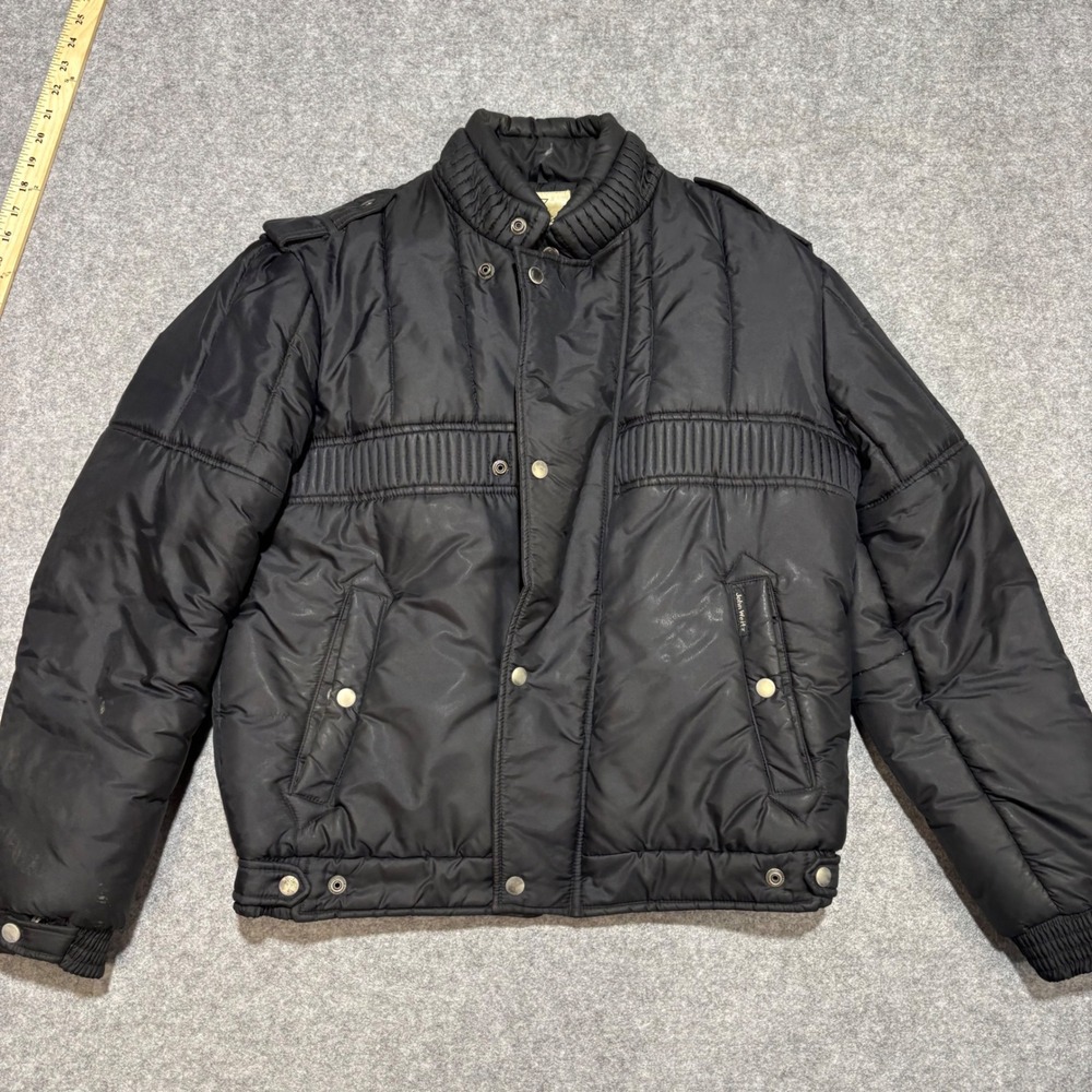 John Weitz Mens Vintage Black Quilted Puffer Jacket Ribbed Details Size Medium‎